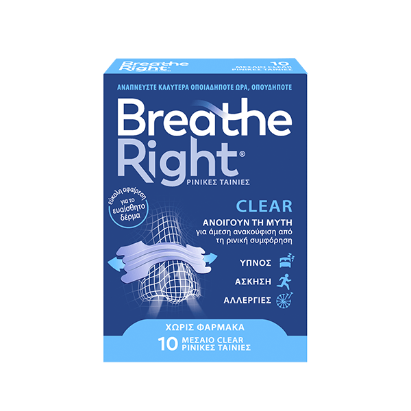 Breathe Right Clear Ρινικές Ταινίες Μεσαίου Μεγέθους 10Τεμάχια