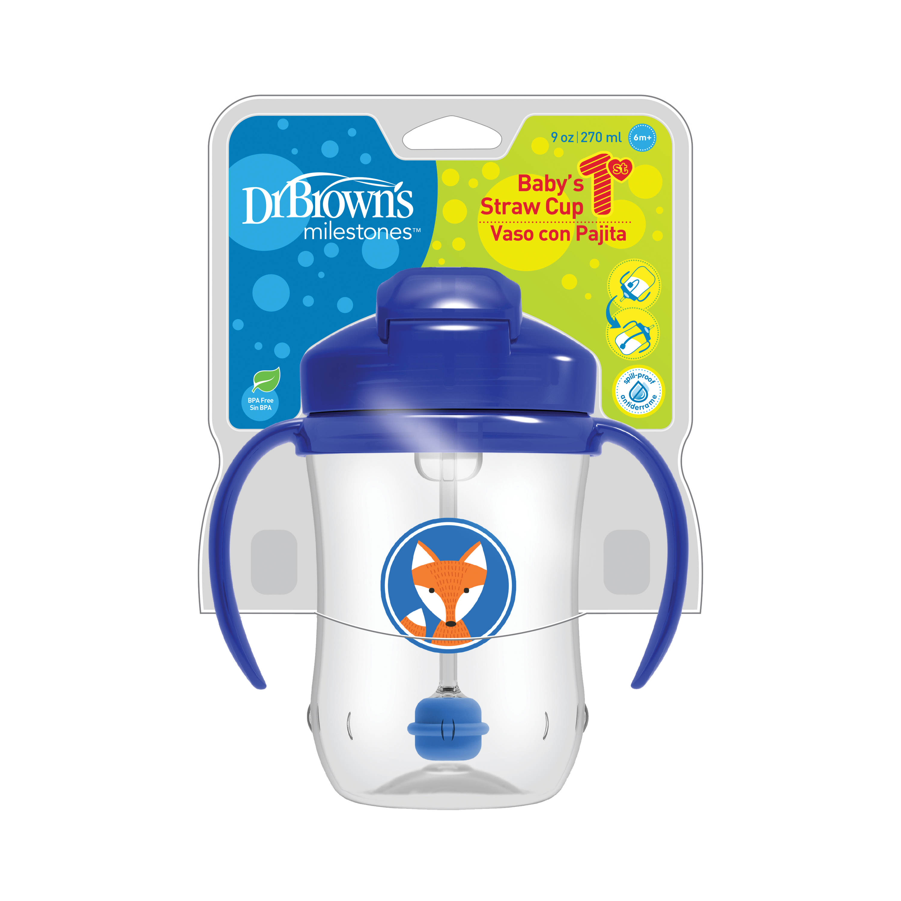 Dr. Brown’s Baby’s First Straw Cup Κύπελλο με Εύπλαστο Καλαμάκι Μπλε 6m+ 270ml
