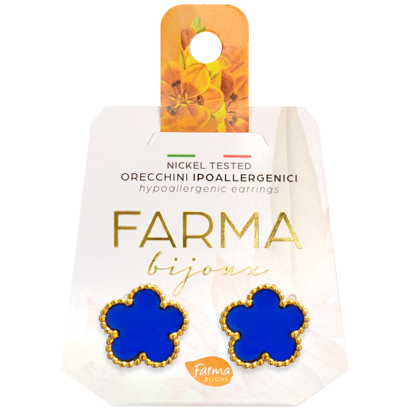 Farma Bijoux Υποαλλεργικά Σκουλαρίκια Μπλε-Χρυσό Λουλούδι