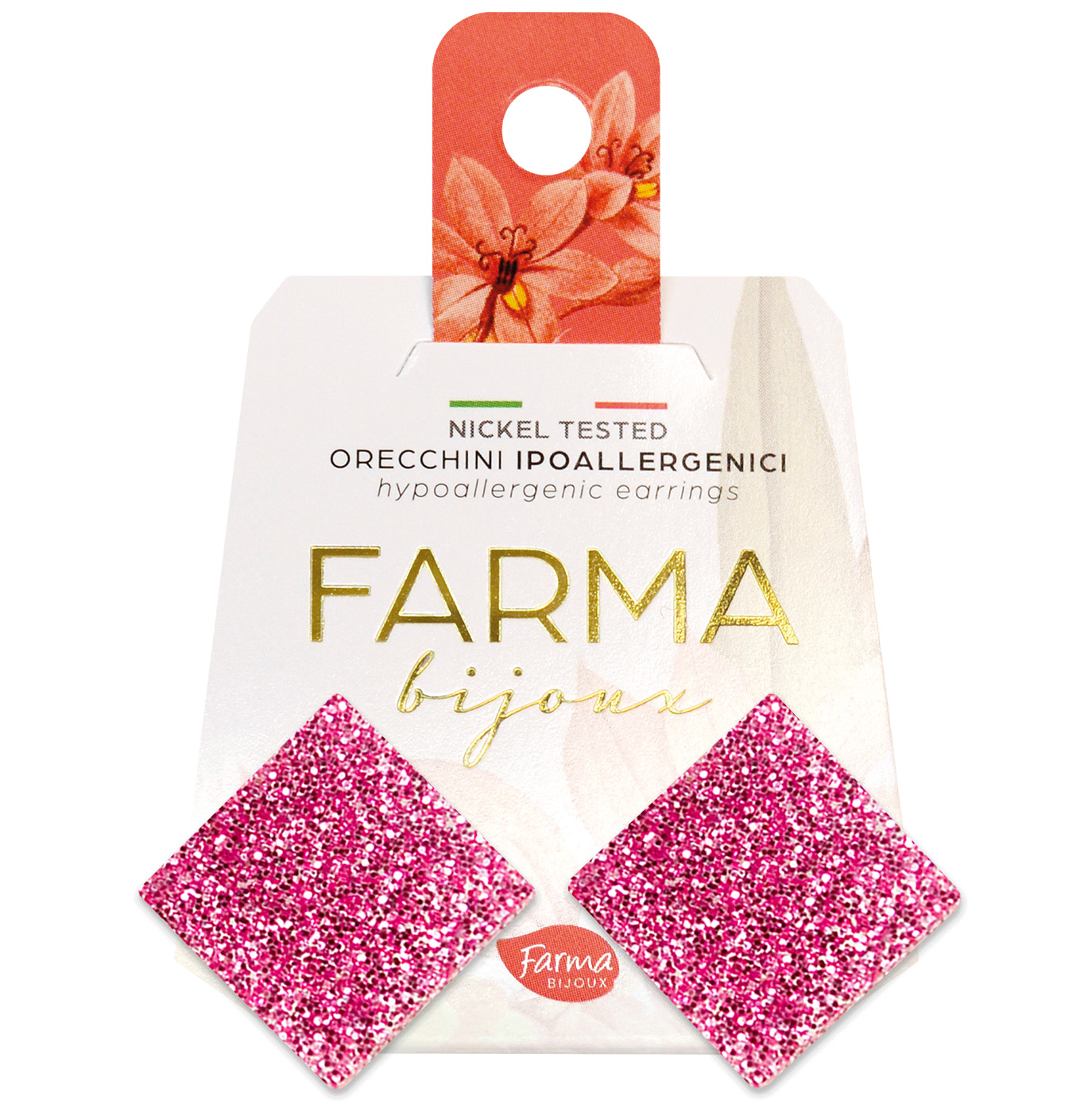 Farma Bijoux Υποαλλεργικά Σκουλαρίκια Τετράγωνα Κουμπιά Ροζ Γυαλιστερό 20mm