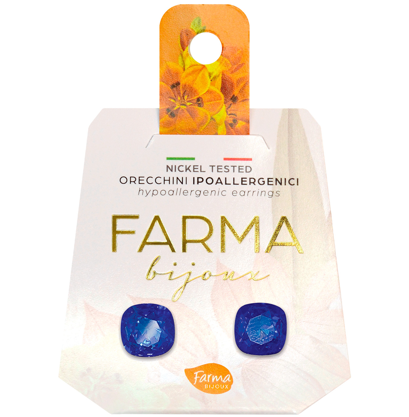 Farma Bijoux Υποαλλεργικά Σκουλαρίκια Στρογγυλά Τετράγωνα Μπλε 10mm