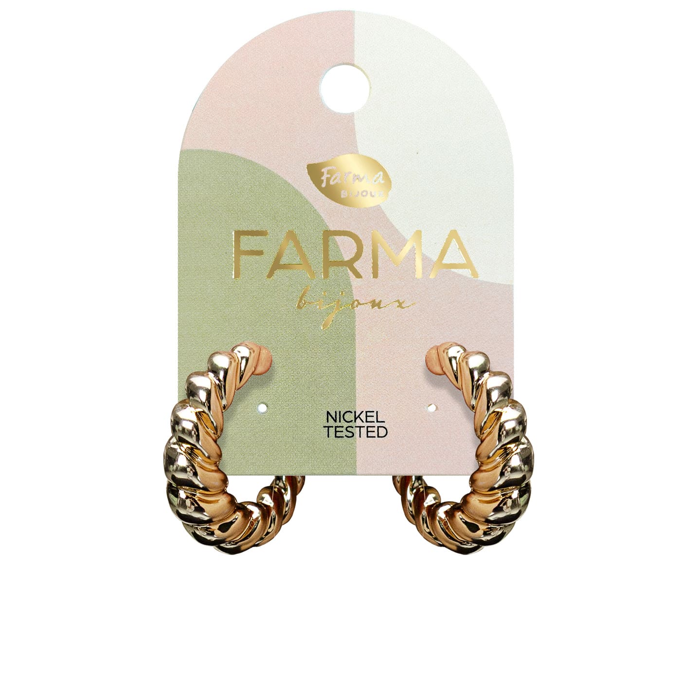 Farma Bijoux Υποαλλεργικά Σκουλαρίκια Κρίκοι Χρυσοί Ανάγλυφοι 27mm WOW06