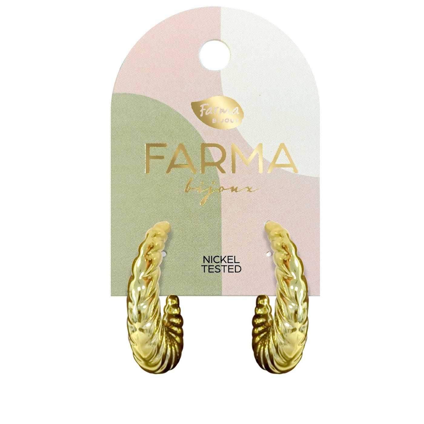 Farma Bijoux Υποαλλεργικά Σκουλαρίκια Κρίκοι Χρυσοί Ανάγλυφοι 30x25mm WOW04