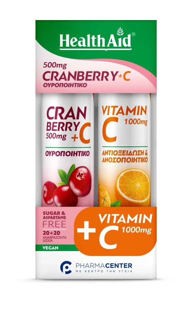 Health Aid Promo Cranberry 500mg με Vitamin C 100mg 20Αναβράζοντα Δισκία & Vitamin C 1000mg 20Αναβράζοντα Δισκία
