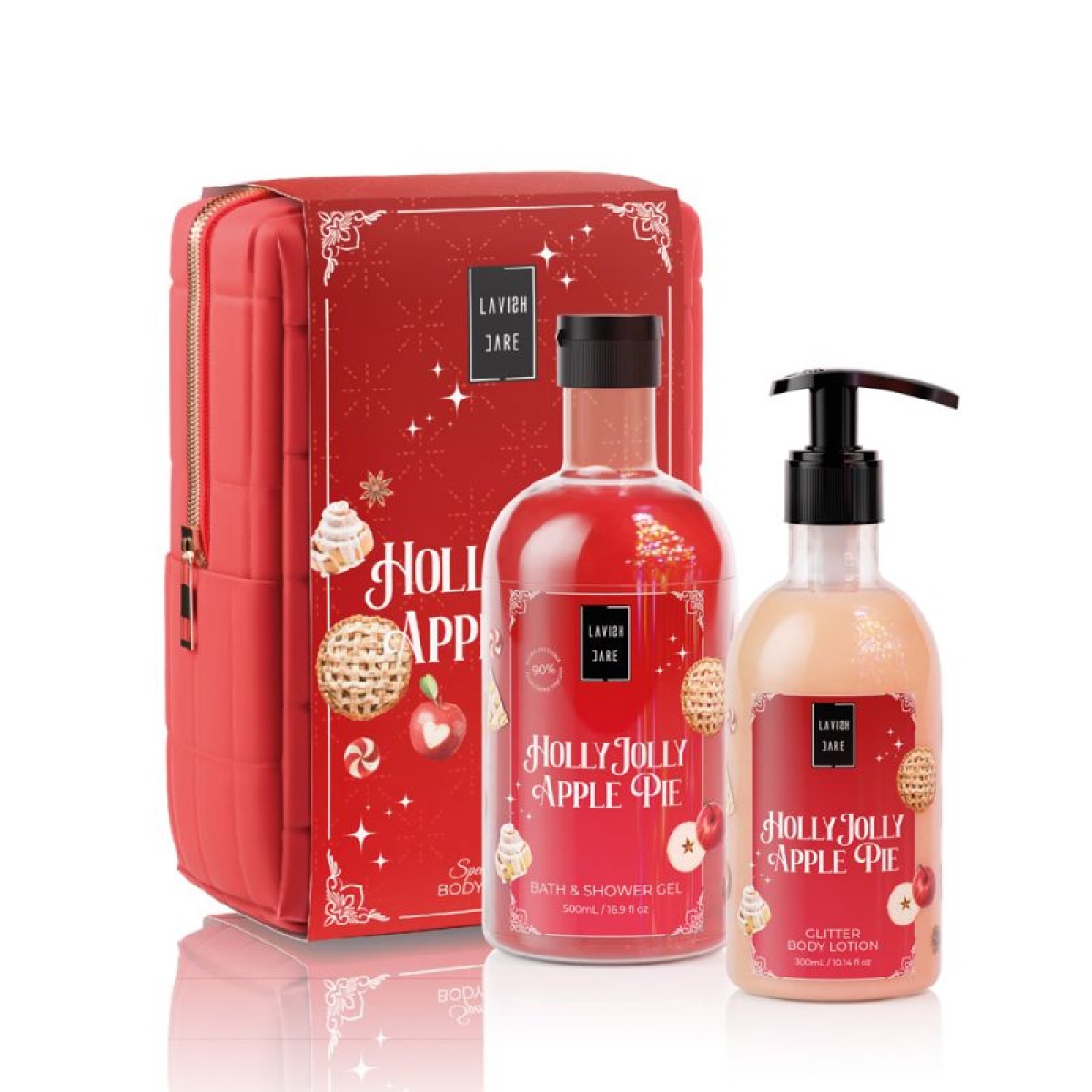 Lavish Care Promo Xmas 2025 Holly Jolly Apple Pie Bath & Shower Gel 500ml & Glitter Body Lotion 300ml