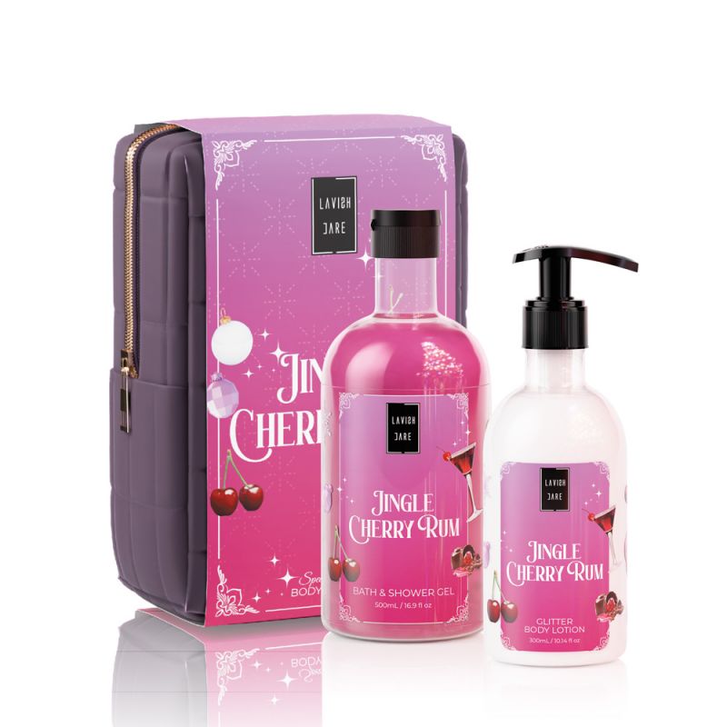 Lavish Care Promo Xmas 2025 Jingle Cherry Rum Bath & Shower Gel 500ml & Glitter Body Lotion 300ml