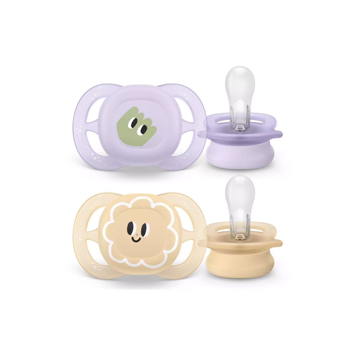 Philips Avent Ultra Start Ορθοδοντικές Πιπίλες Σιλικόνης 0-2m Μωβ/Πορτοκαλί με Σχέδιο 2Τεμάχια