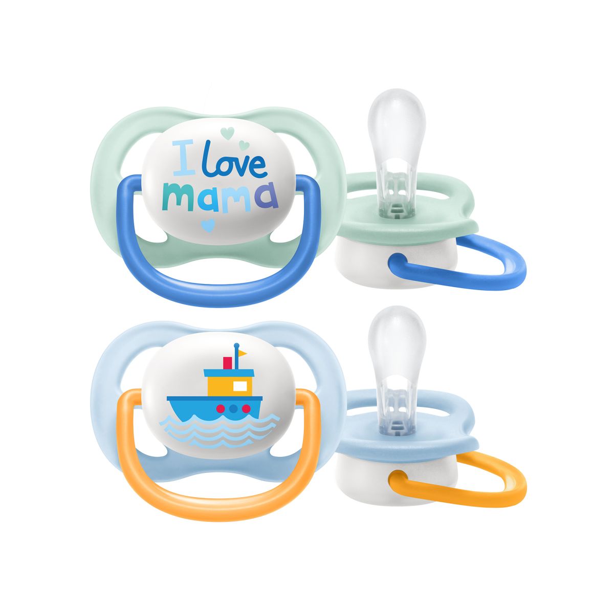 Philips Avent Ultra Air Happy Ορθοδοντικές Πιπίλες Σιλικόνης 0-6m I I Love Mama Πράσινο/Σιελ με Σχέδιο 2Τεμάχια