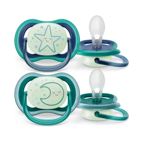 Philips Avent Ultra Air Nighttime Ορθοδοντικές Πιπίλες Σιλικόνης 6-18m Αστέρι/Φεγγάρι 2Τεμάχια