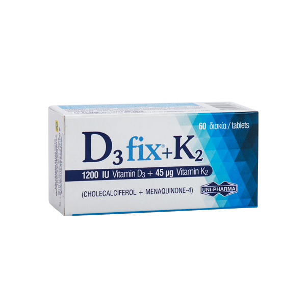 Uni-Pharma D3 Fix 1200iu & Vitamin K2 45μg 60Ταμπλέτες