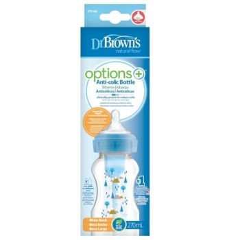 Dr. Brown’s Natural Flow Options+ Πλαστικό Μπιμπερό Μπλε Με Φαρδύ Λαιμό & Θηλή Σιλικόνης 270ml