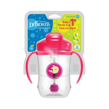 Dr. Brown’s Baby’s First Straw Cup Κύπελλο με Εύπλαστο Καλαμάκι Ροζ 6m+ 270ml