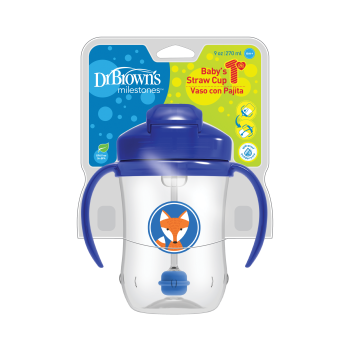 Dr. Brown’s Baby’s First Straw Cup Κύπελλο με Εύπλαστο Καλαμάκι Μπλε 6m+ 270ml