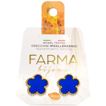 Farma Bijoux Υποαλλεργικά Σκουλαρίκια Μπλε-Χρυσό Λουλούδι