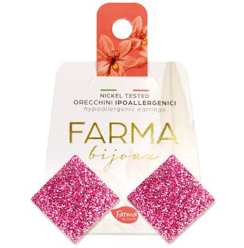 Farma Bijoux Υποαλλεργικά Σκουλαρίκια Τετράγωνα Κουμπιά Ροζ Γυαλιστερό 20mm