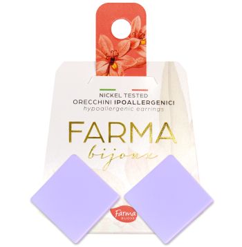 Farma Bijoux Υποαλλεργικά Σκουλαρίκια Τετράγωνα Κουμπιά Λιλά 20mm
