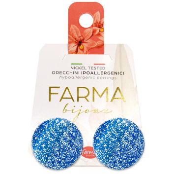 Farma Bijoux Υποαλλεργικά Σκουλαρίκια Στρογγυλά Κουμπιά Μπλε Γυαλιστερό 20mm