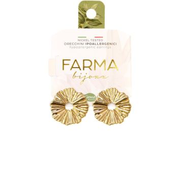 Farma Bijoux Υποαλλεργικά Σκουλαρίκια Επιχρυσωμένα Στρογγυλά Με Κύματα 18mm