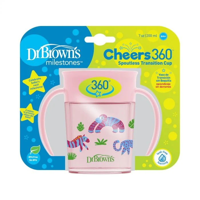 Φωτογραφία από Dr. Brown’s Milestones Cheers 360° Κύπελλο Μετάβασης Χωρίς Διαρροές 6m+ σε Ροζ Χρώμα 200ml 