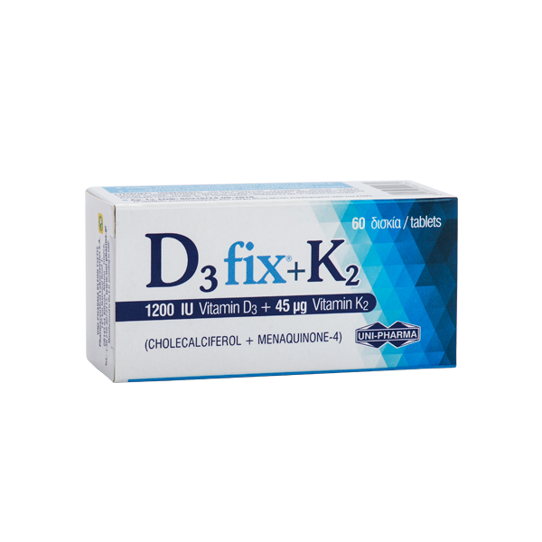 Φωτογραφία από Uni-Pharma D3 Fix 1200iu & Vitamin K2 45μg 60Ταμπλέτες