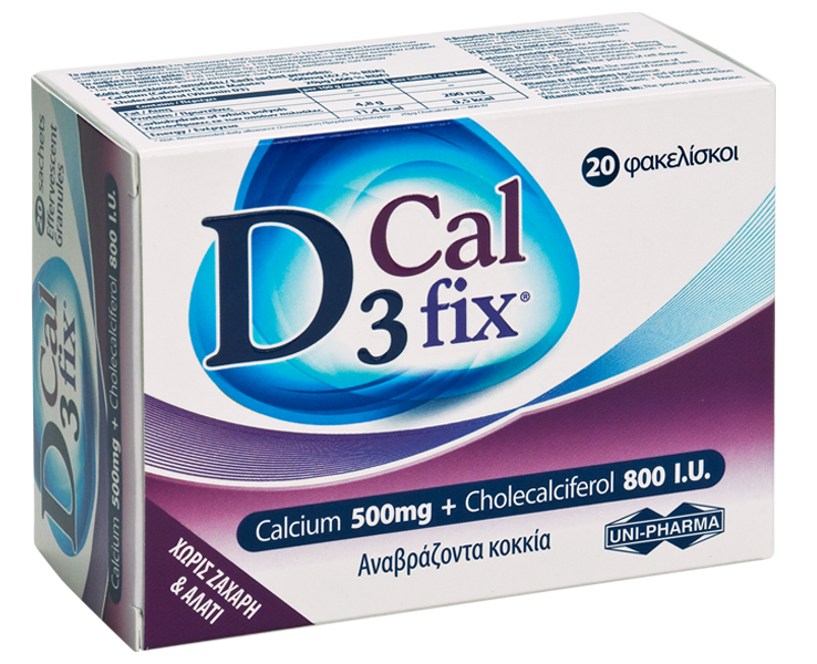 Φωτογραφία από Uni-Pharma D3 Cal Fix Calcium 500 mg & Cholecalciferol 800IU 20Φακελίσκοι
